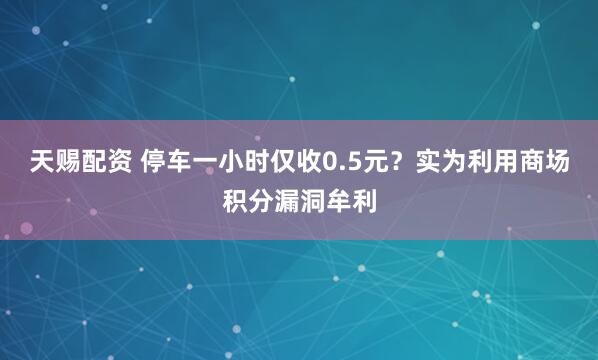 天赐配资 停车一小时仅收0.5元？实为利用商场积分漏洞牟利